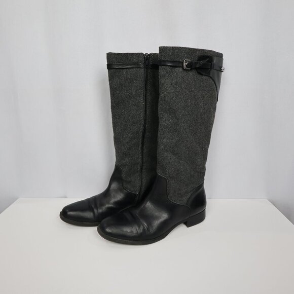 Tommy Hilfiger Black Faux Leather Gray Wool Like Tall Riding Buckle Boots - 9.5 - Picture 2 of 14